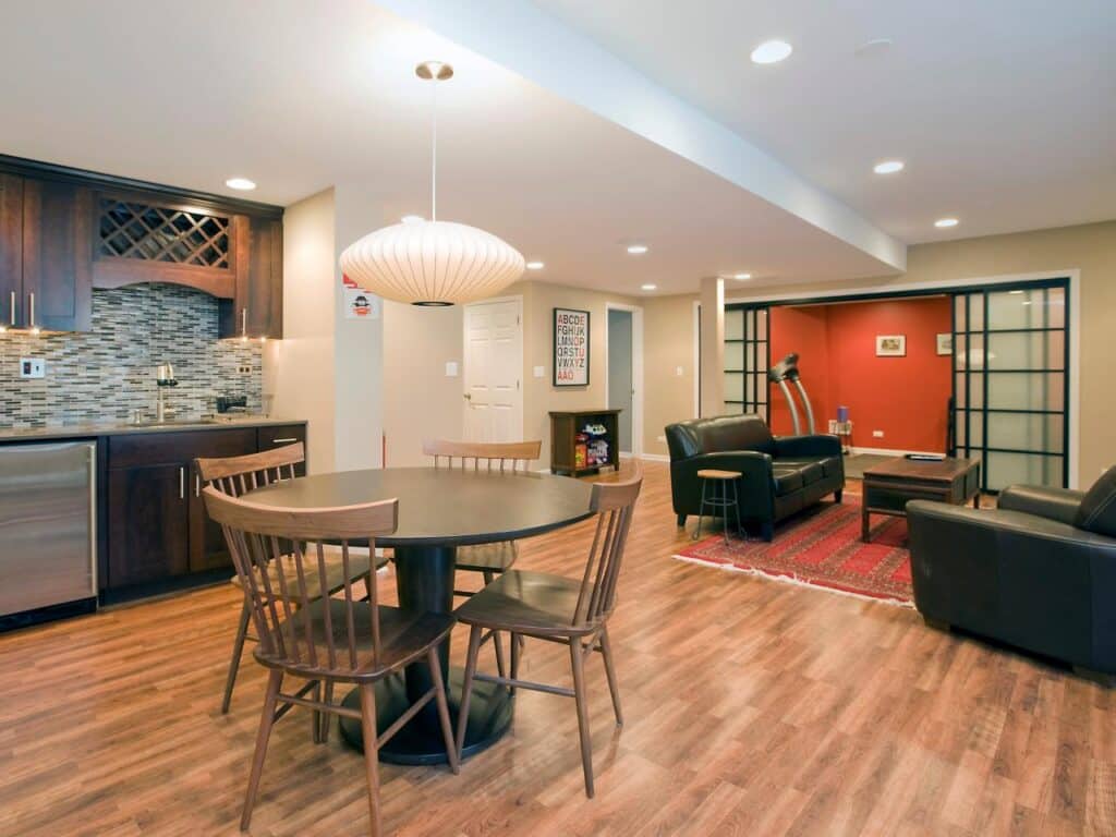 A modern and cozy basement